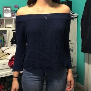 Off the shoulder flowy navy blue long sleeve